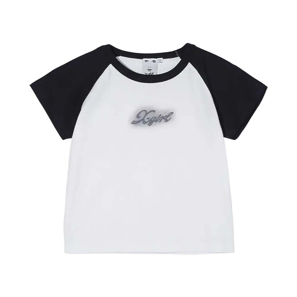 X-Girl Spray Print And Embroidery S/S Raglan Baby Tee "White"