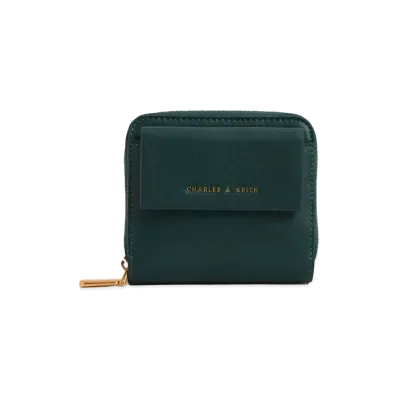 CHARLES & KEITH Front Pocket Zip Around Wallet "Green"