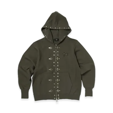 THUG CLUB TC Studded Line Zip-Up Hoodie "Khaki"