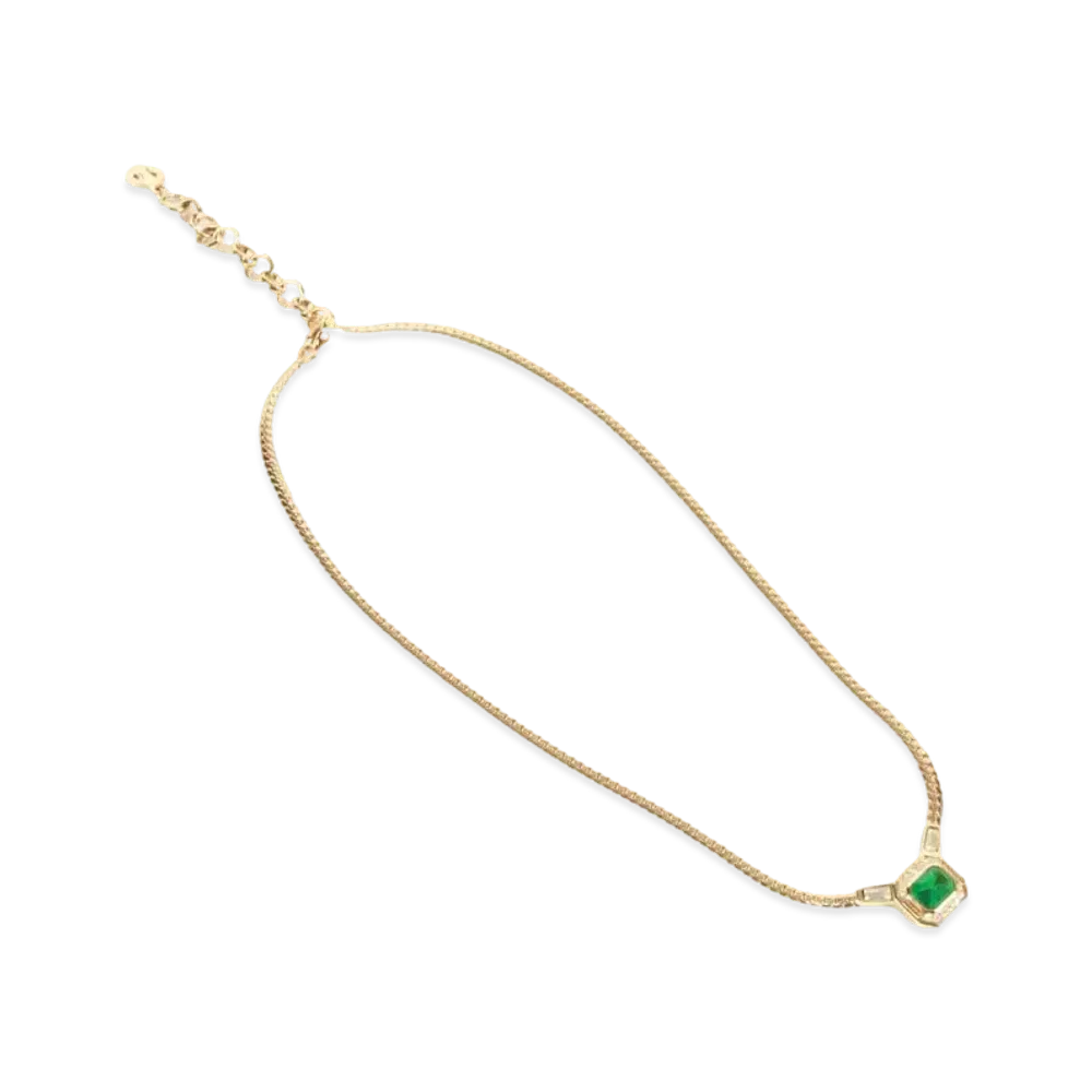 Dior Emerald Glass Stone Necklace "Gold"