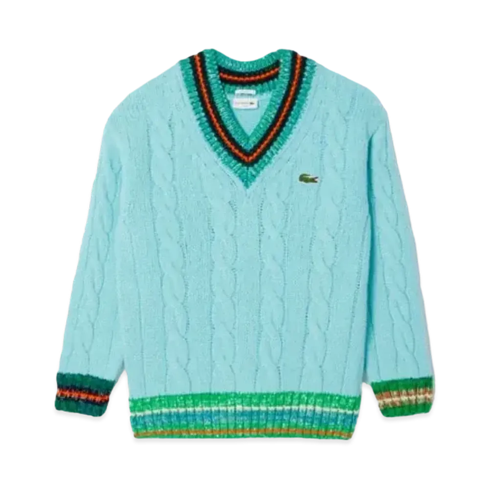 LACOSTE Decorati Brib Knit Tilden Sweater "Light Blue"