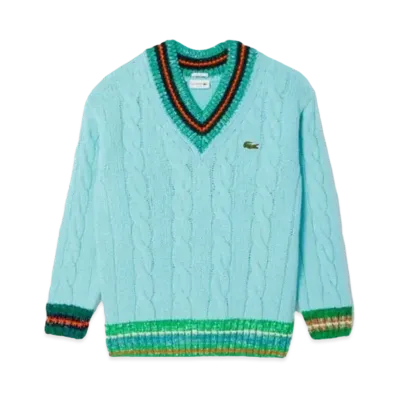 LACOSTE Decorati Brib Knit Tilden Sweater "Light Blue"