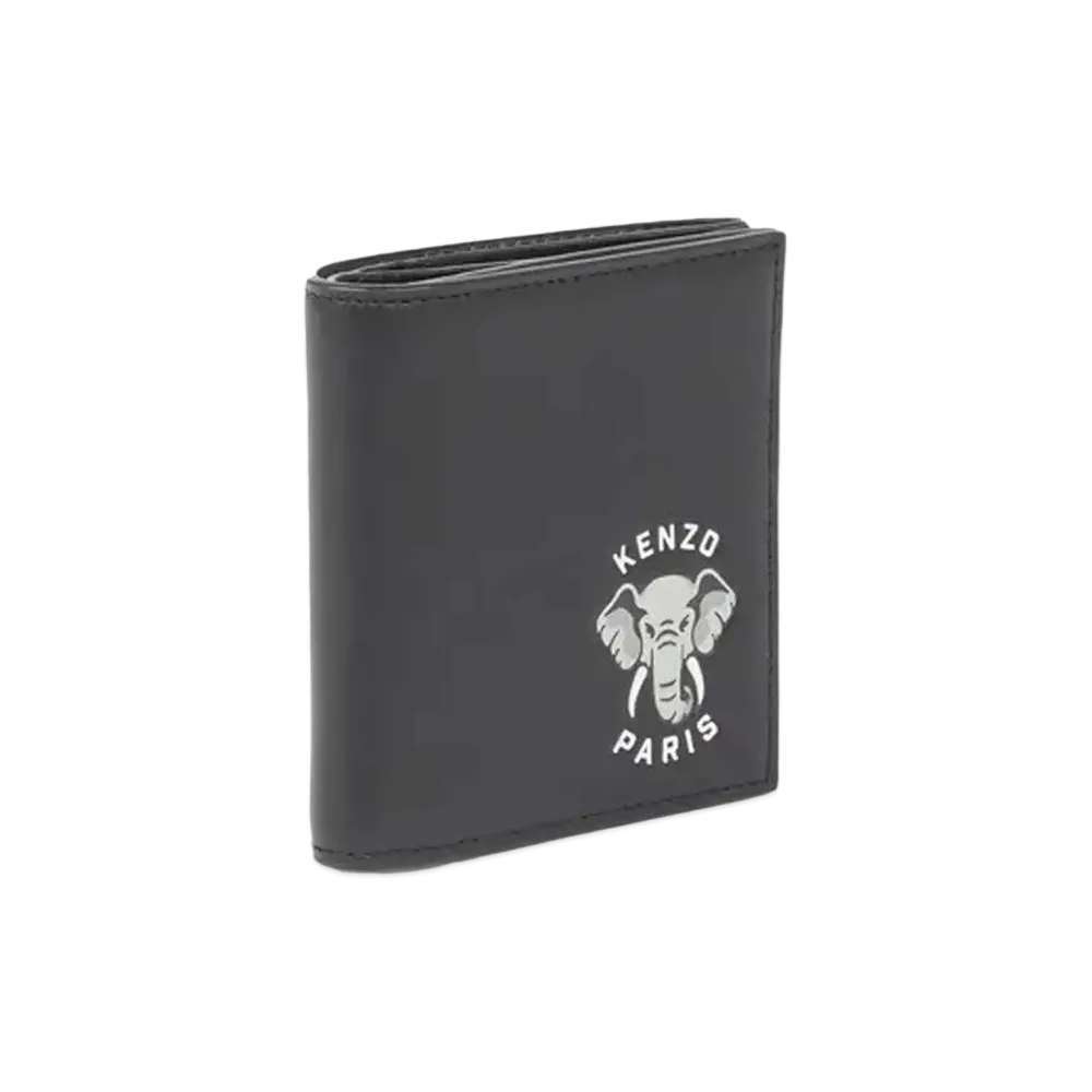 KENZO 'VARSITY' Foldable Miniature Leather Wallet "Black"