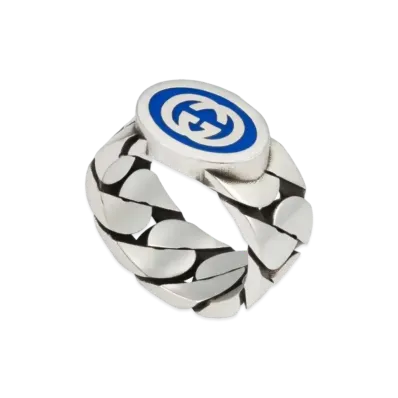 GUCCI Interlocking G Enameled Ring Enamel "Blue/Silver"