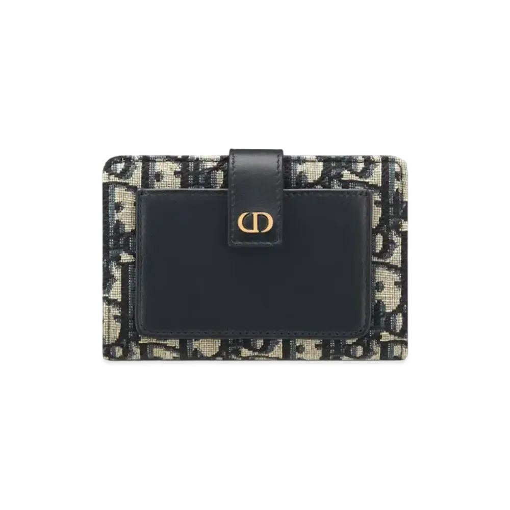 Dior 30 Montaigne Two Pocket Wallet Dior Oblique Jacquard and Smooth Calfskin "Blue"