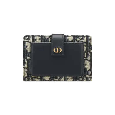 Dior 30 Montaigne Two Pocket Wallet Dior Oblique Jacquard and Smooth Calfskin "Blue"