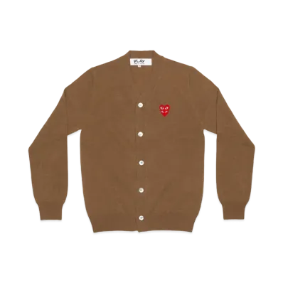 PLAY COMME des GARCONS Double Red Heart Men's V Neck Cardigan "Brown"