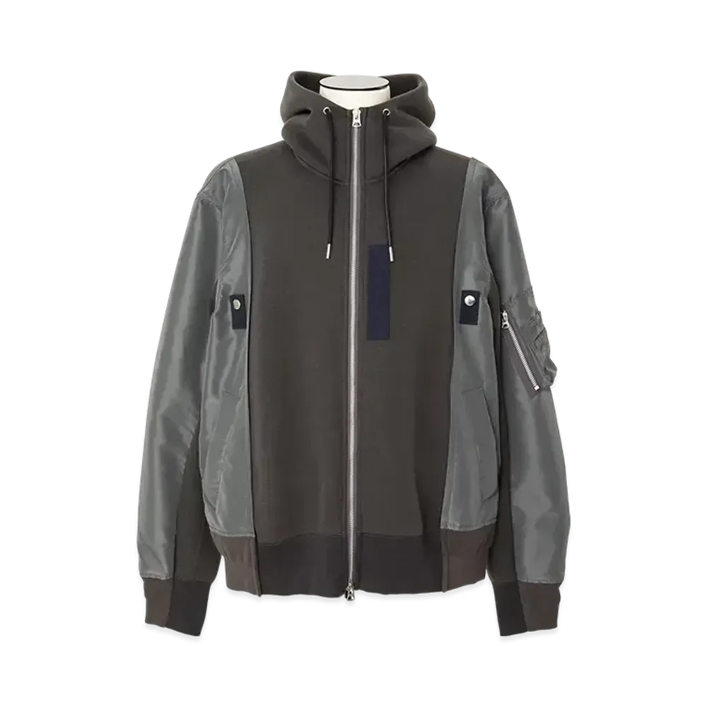 sacai Sponge Sweat x Nylon Twill Hoodie "Charcoal Gray/Charcoal Gray"