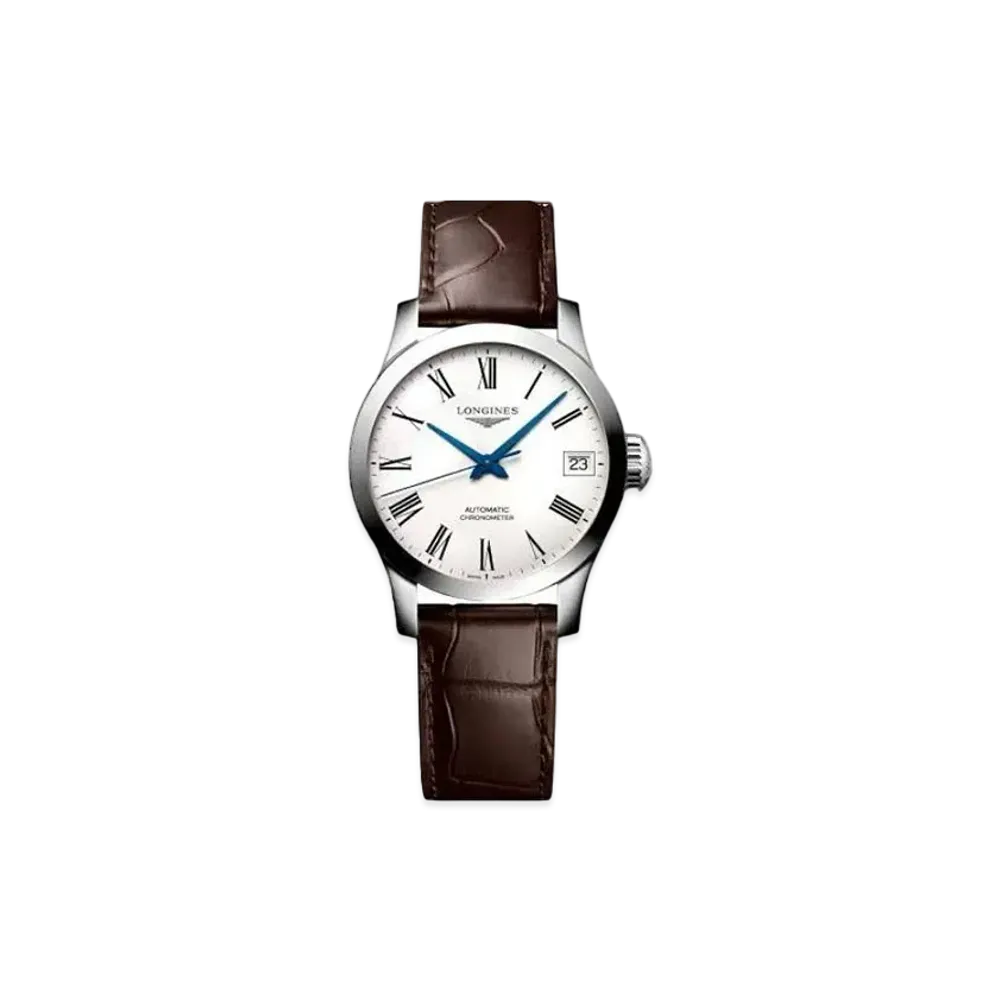 Longines Record Collection 26.00 mm "Matte White/Stainless Steel/Brown" L2.320.4.11.2