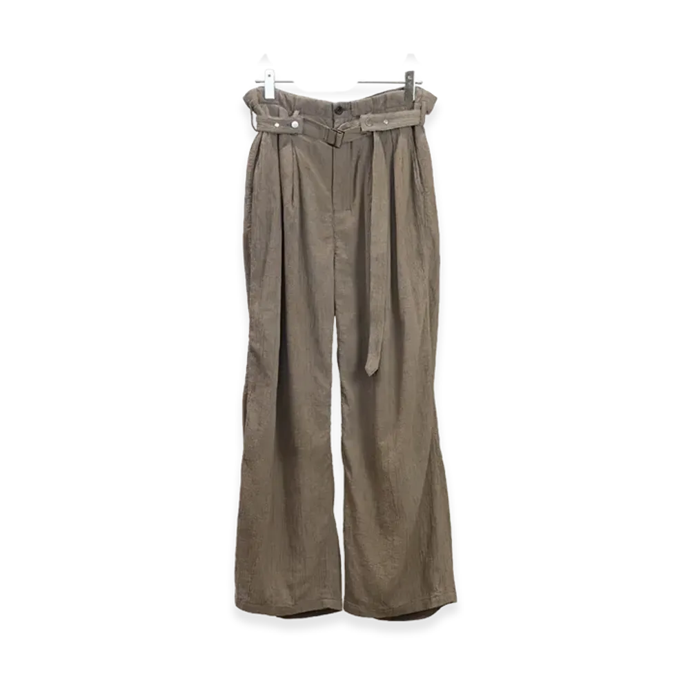 ANCELLM Belted Crepe Tuck Slacks "Greige"