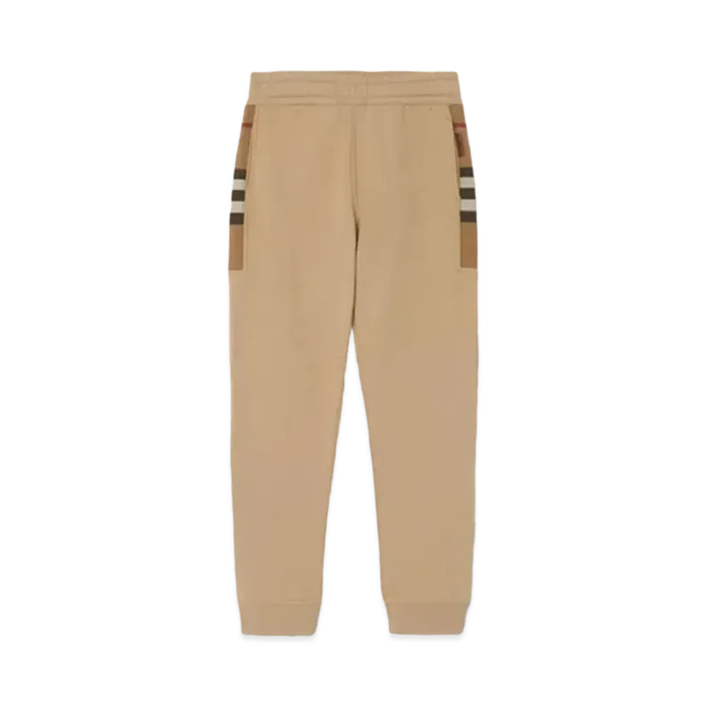 Burberry Check Panel Cotton Blend Jogging Pants "Camel"