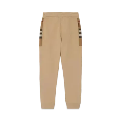 Burberry Check Panel Cotton Blend Jogging Pants "Camel"