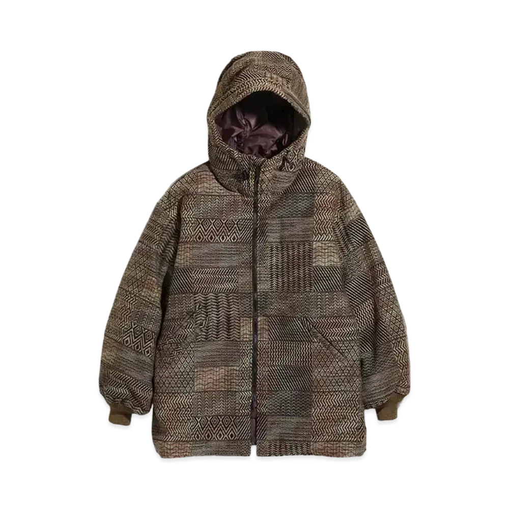 Needles HOODED DOWN SUR COAT - W/N MULTI PATTERN JQ. "Brown"