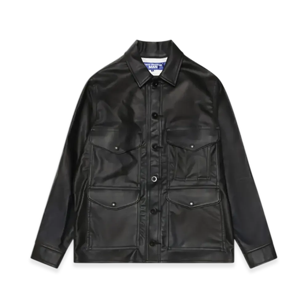 JUNYA WATANABE MAN Synthetic Leather (Polyurethane Resin) X Wool Moss Cloth Check Filson W Name "Black/Black/Grey"