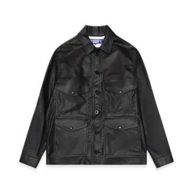 JUNYA WATANABE MAN Synthetic Leather (Polyurethane Resin) X Wool Moss Cloth Check Filson W Name "Black/Black/Grey"