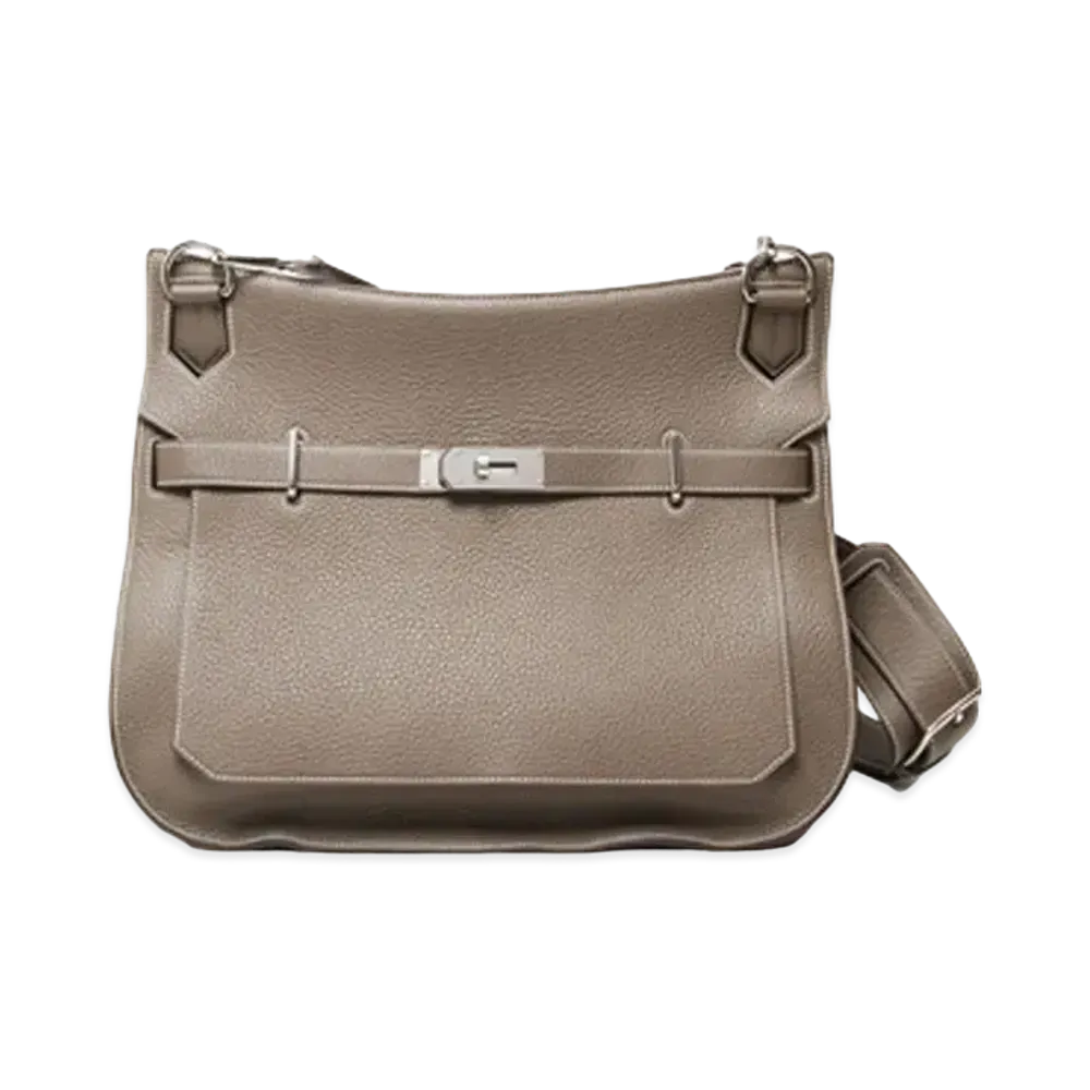 Hermes Jypsiere Clemence Leather Shoulder Bag "Etoupe"