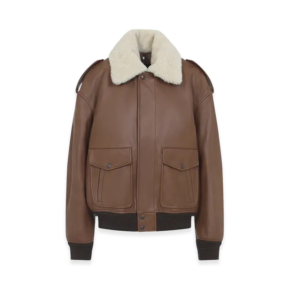 Saint Laurent Women's Aviator Bomber Jacket "Brown"