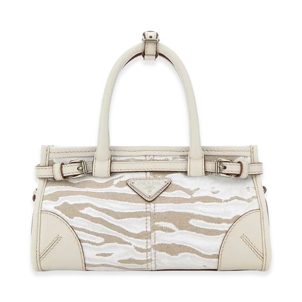 PRADA Women's Printed Canvas Small Bonnie Handbag "White"