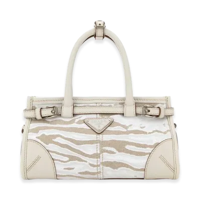 PRADA Women's Printed Canvas Small Bonnie Handbag "White"