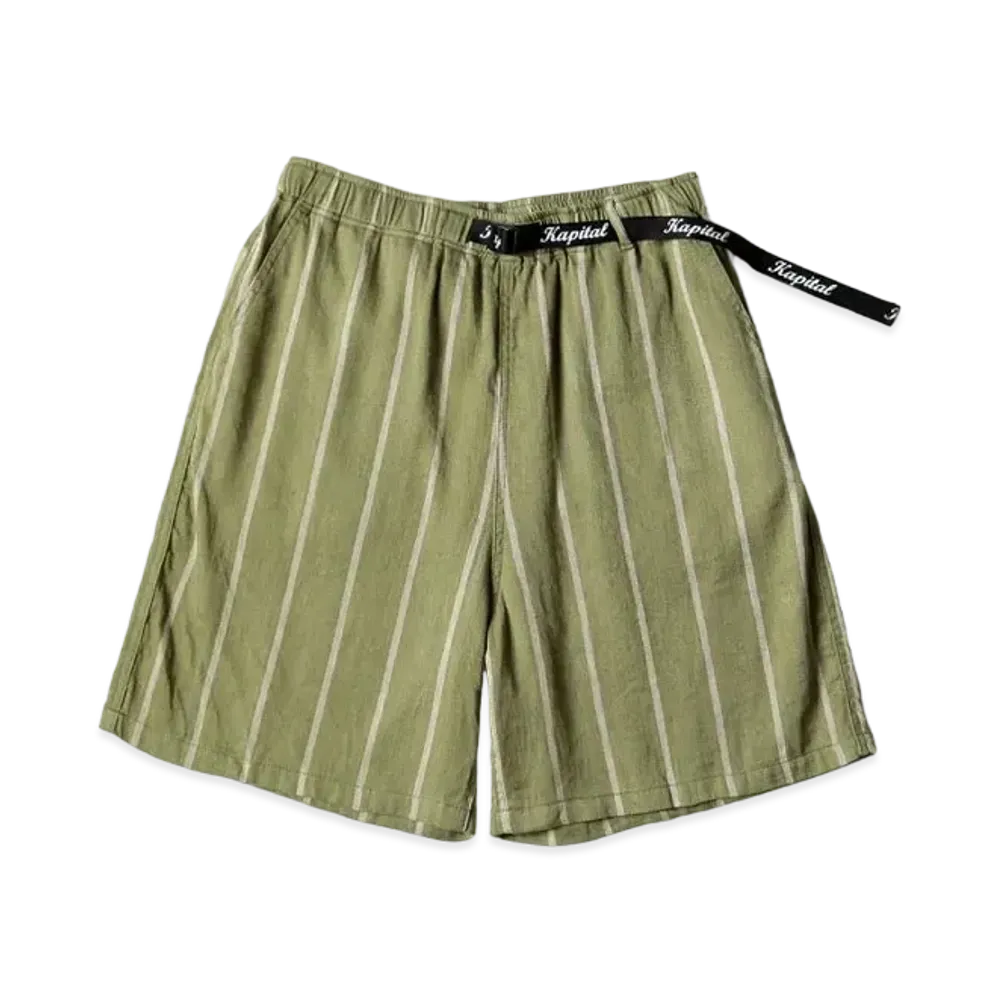 KAPITAL Linen Phillies Stripe Easy Shorts "Khaki"