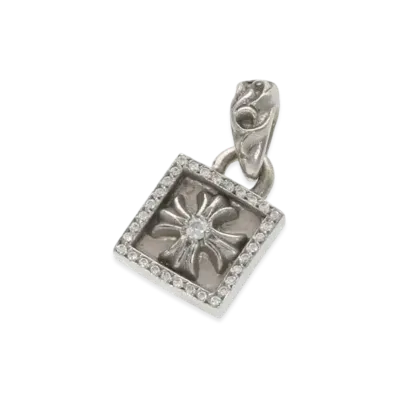 Chrome Hearts 18K Framed CH Plus Pave Diamond Charm "White Gold"