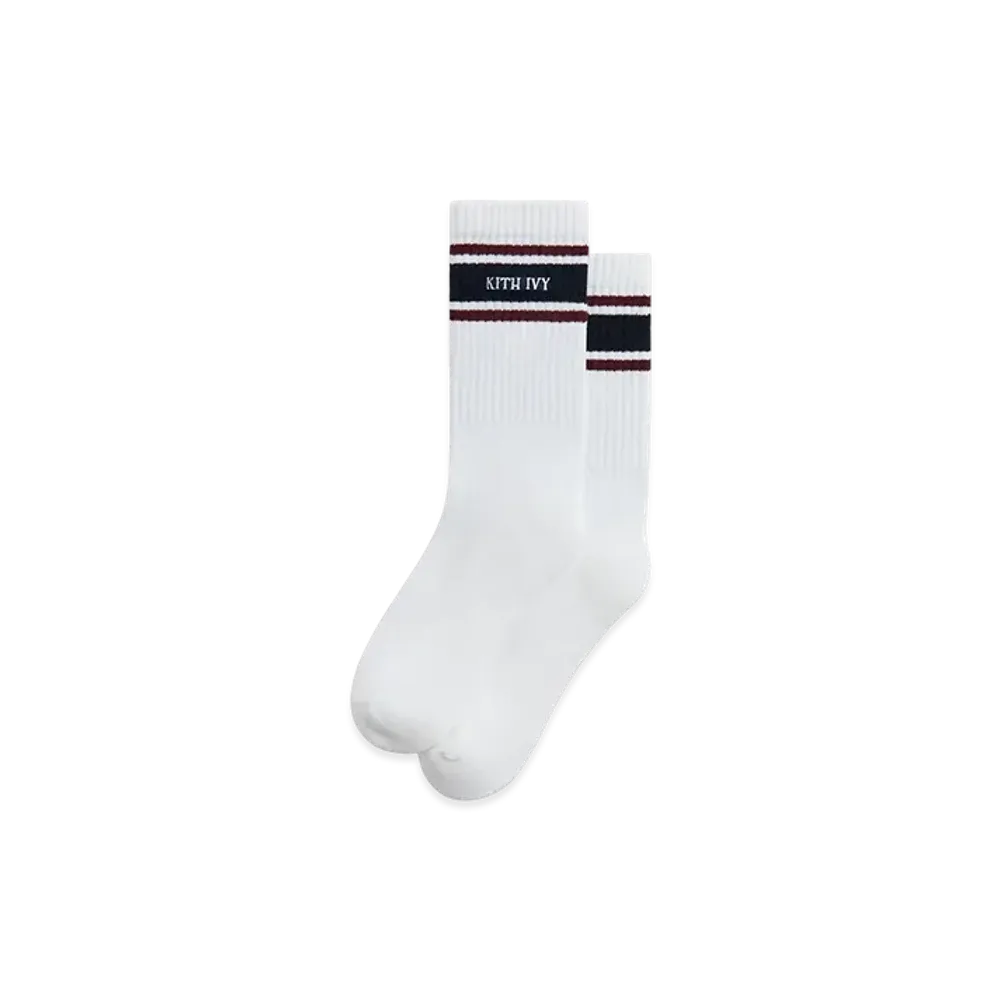 Kith Ivy For Wilson Stripe Logo Crew Socks "White / Port Royal"