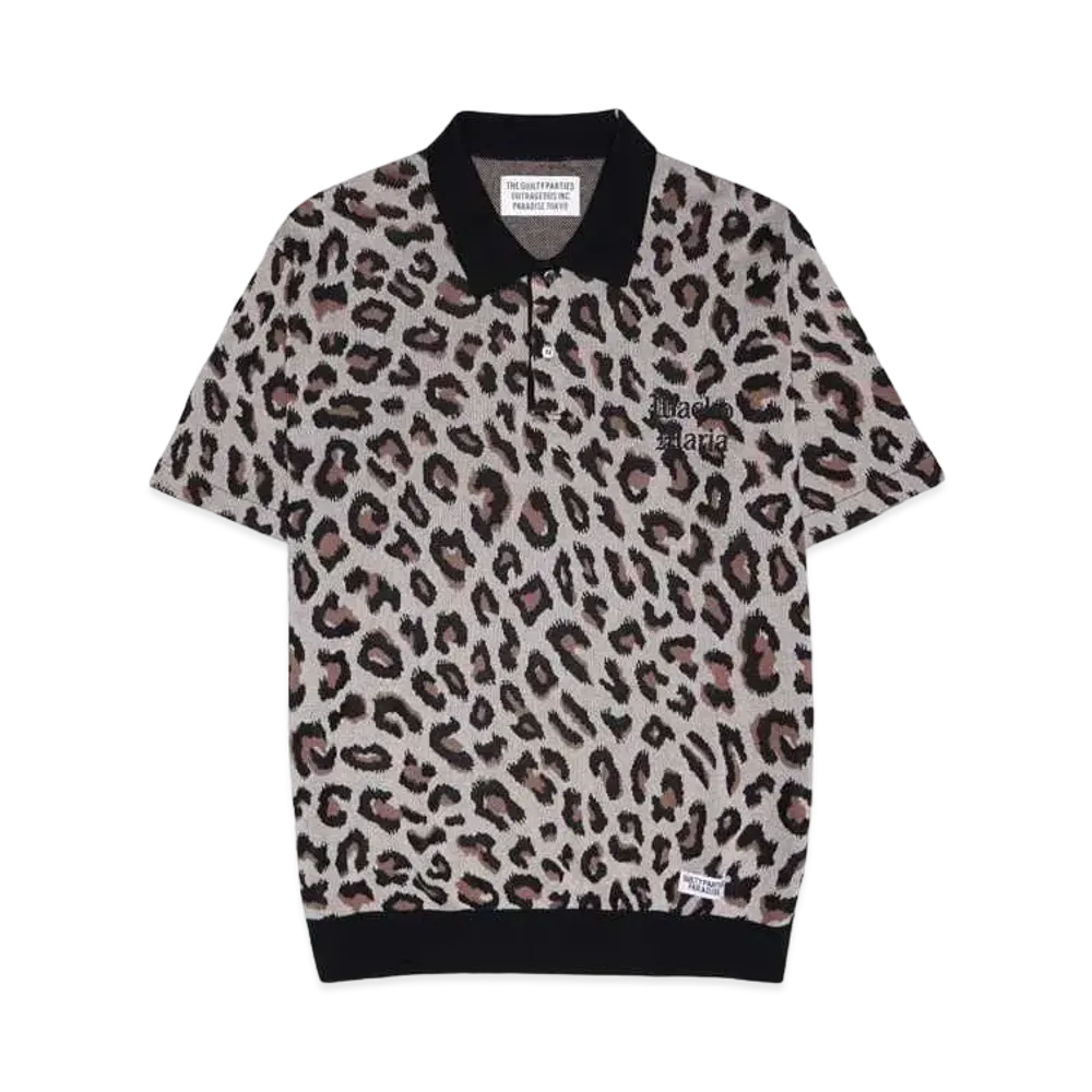 WACKO MARIA Leopard Knit Jacquard Polo Shirt "Brown"
