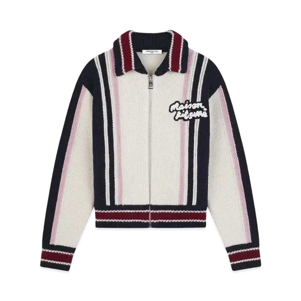 Maison Kitsune Knit College Blouson "Ecru/Ink Blue/Winterberry"
