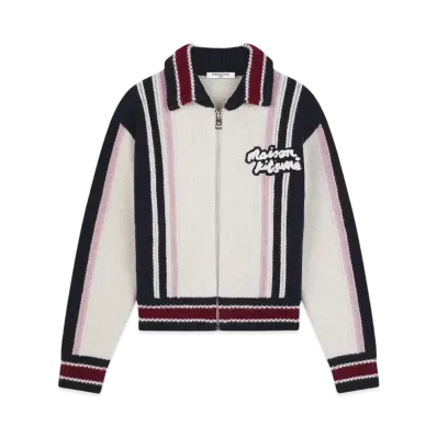 Maison Kitsune Knit College Blouson "Ecru/Ink Blue/Winterberry"