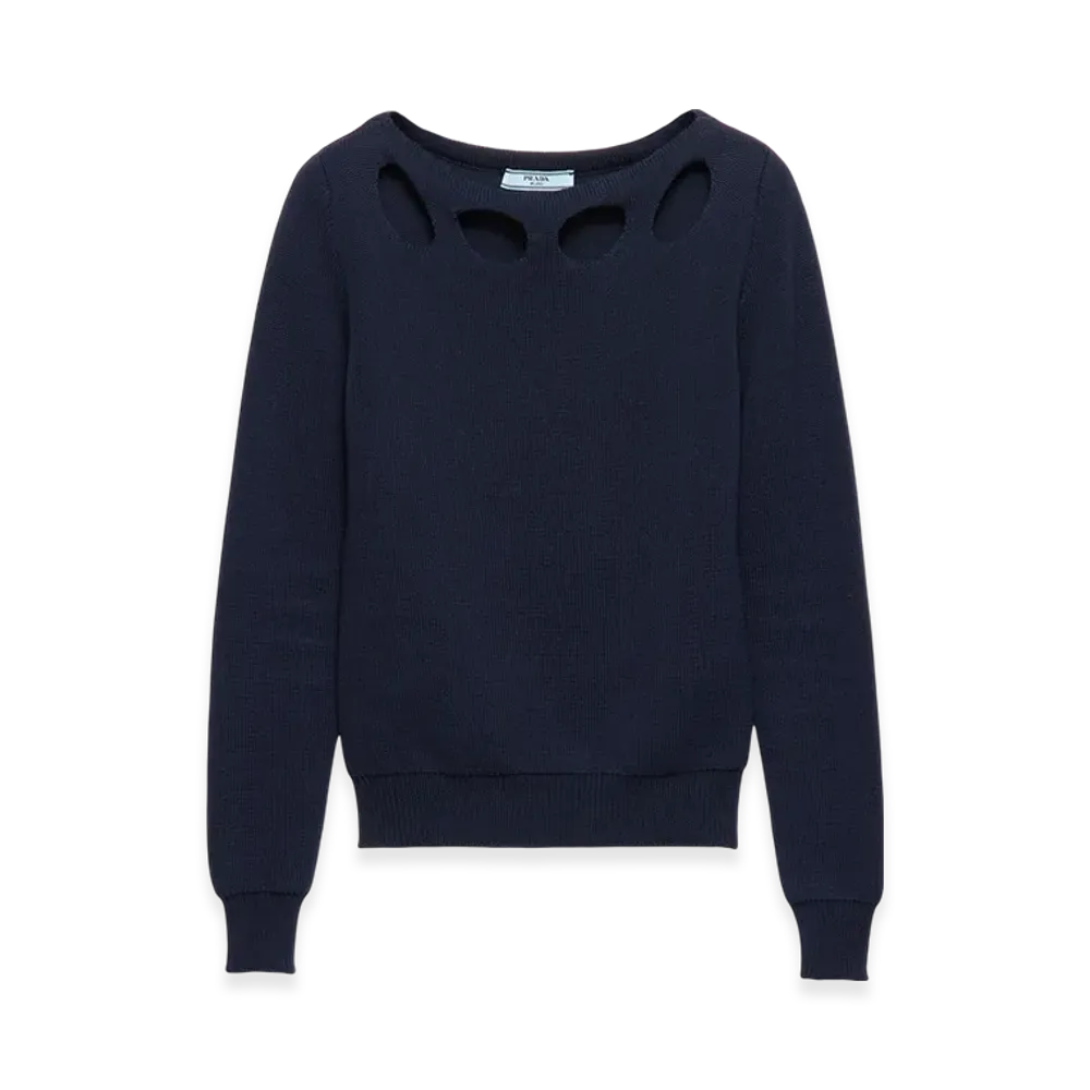 PRADA Women's Cotton Boat Neck Sweater "Navy"