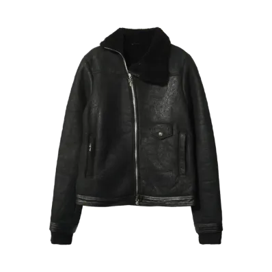 Chrome Hearts WARTHOG 2 LTHR Cross Ball Dagger Scroll Label Mouton Leather Jacket "BLACK"