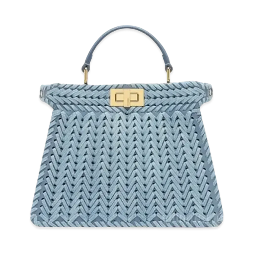 FENDI Peekaboo ISeeU Small Leather Bag With Denim Interlacing "Light Blue"