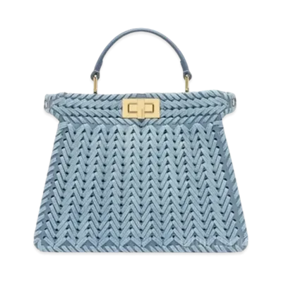 FENDI Peekaboo ISeeU Small Leather Bag With Denim Interlacing "Light Blue"
