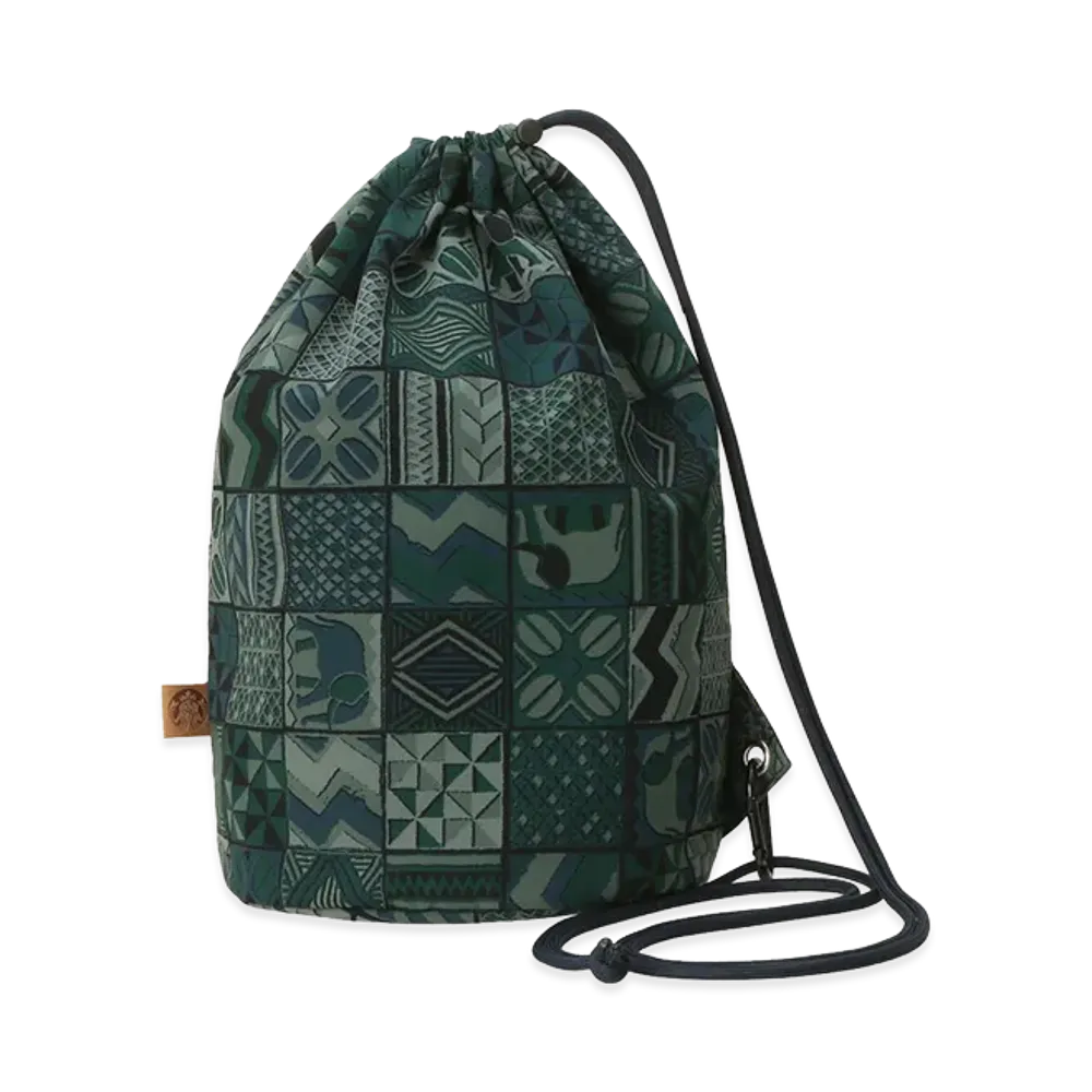 STARBUCKS STAND by BEAMS All-Over Print Drawstring Bag "Green"