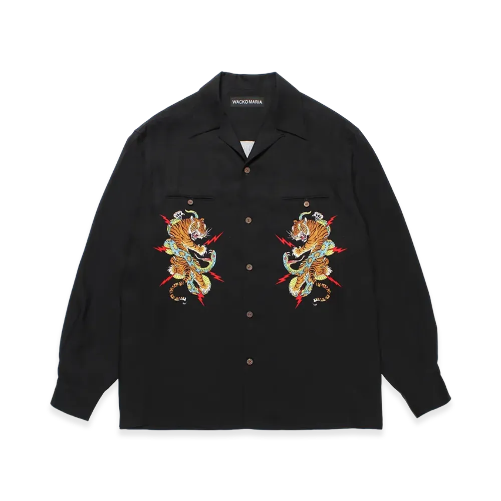 WACKO MARIA x Tim Lehi / 50'S Open Collar Shirt "Black"