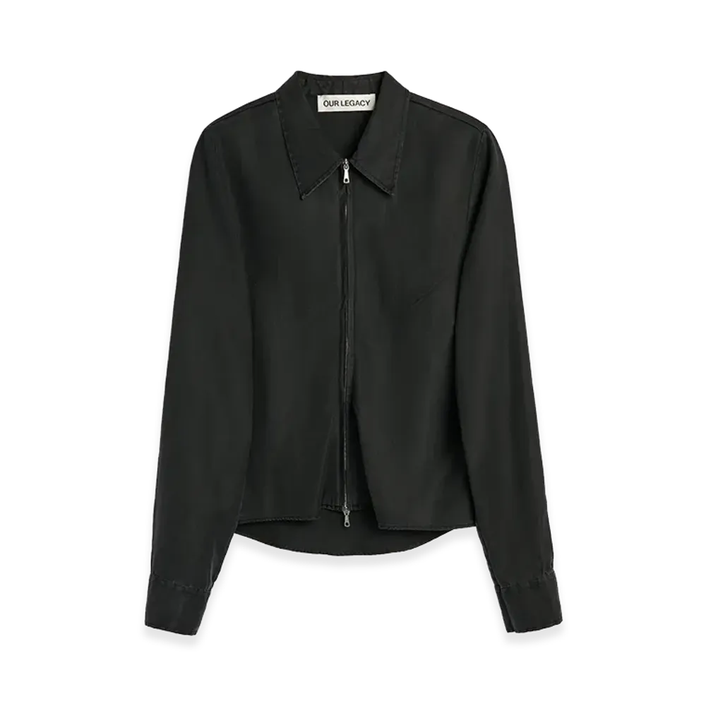 OUR LEGACY Women's Slim Zip Shirt "Lacquer Black Mirror Tencel"