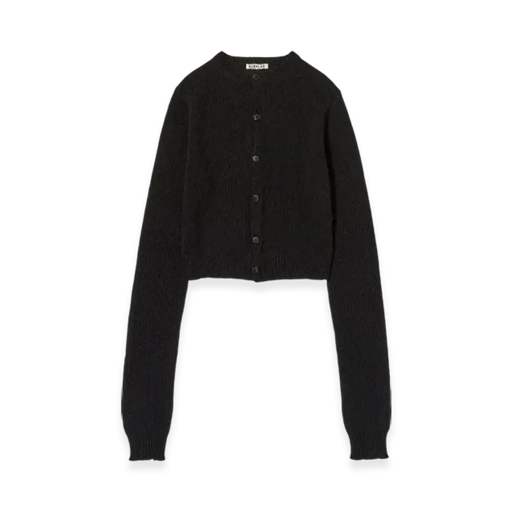 AURALEE Summer Cashmere Knit Crew Neck Cardigan "Black"