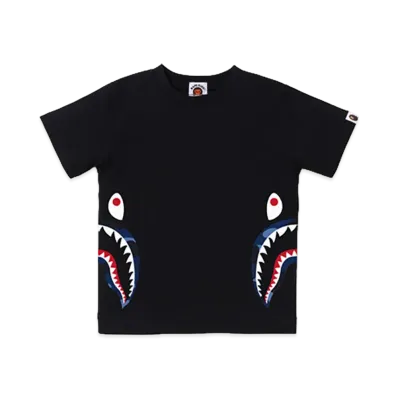 A BATHING APE Kids Color Camo Side Shark Tee "Black/Navy"