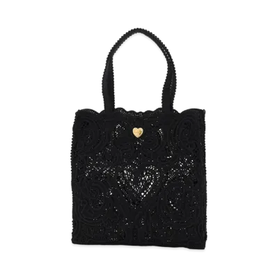 Dolce&Gabbana Beatrice Shopping Bag Medium Code Race Embroidery "Black"