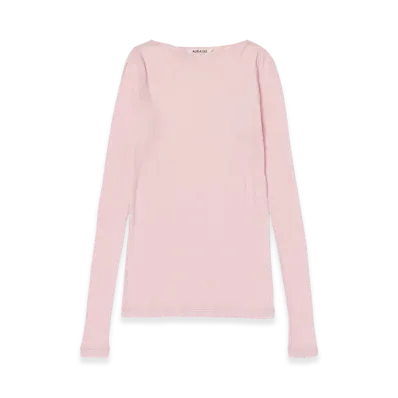 AURALEE Super High Gauge Sheer Rib Boat Neck L/S Tee "Light Pink"