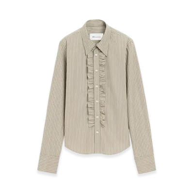 AMI PARIS Cotton Long Sleeve Ruffled Adjusted Shirt "Beige"