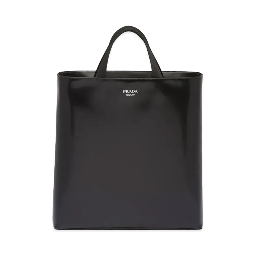 PRADA Brushed Leather Tote Bag Water Bottle "Black"