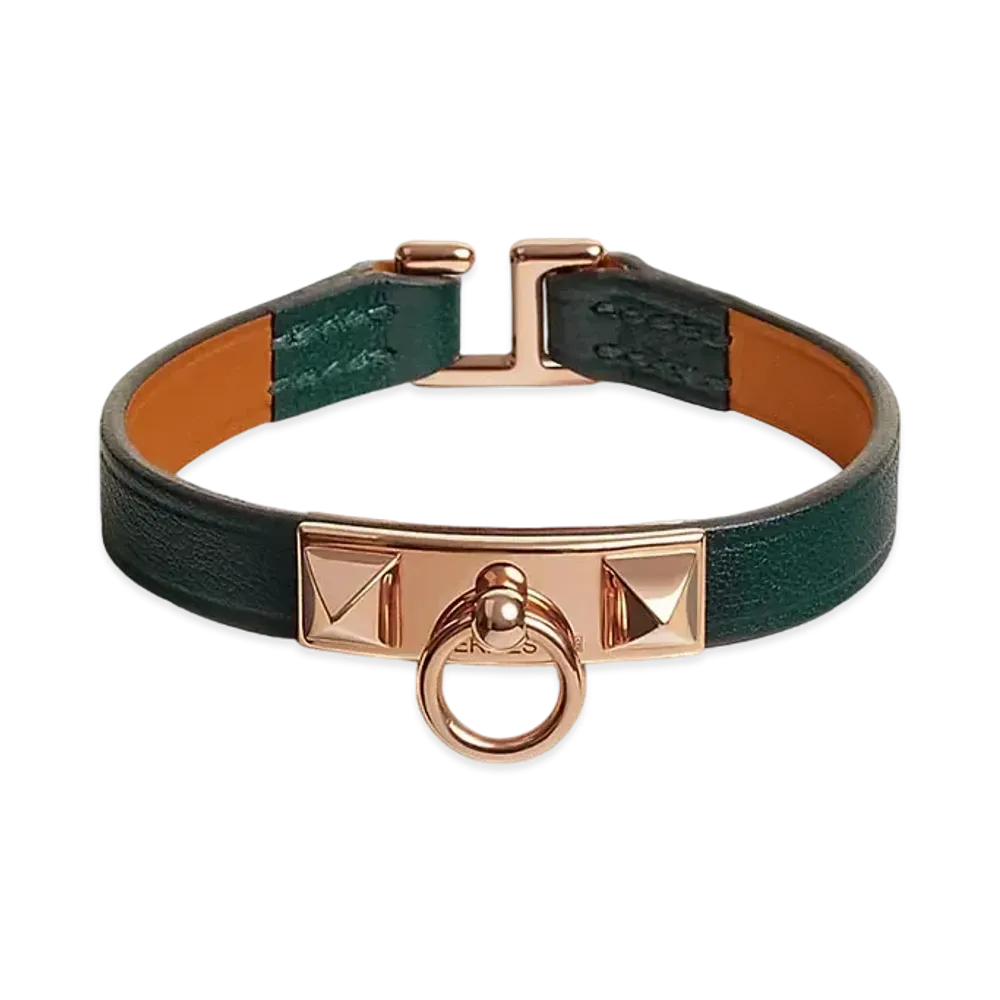 Hermes Rivale Mini Bracelet "Vert Cypres/Pink Gold"