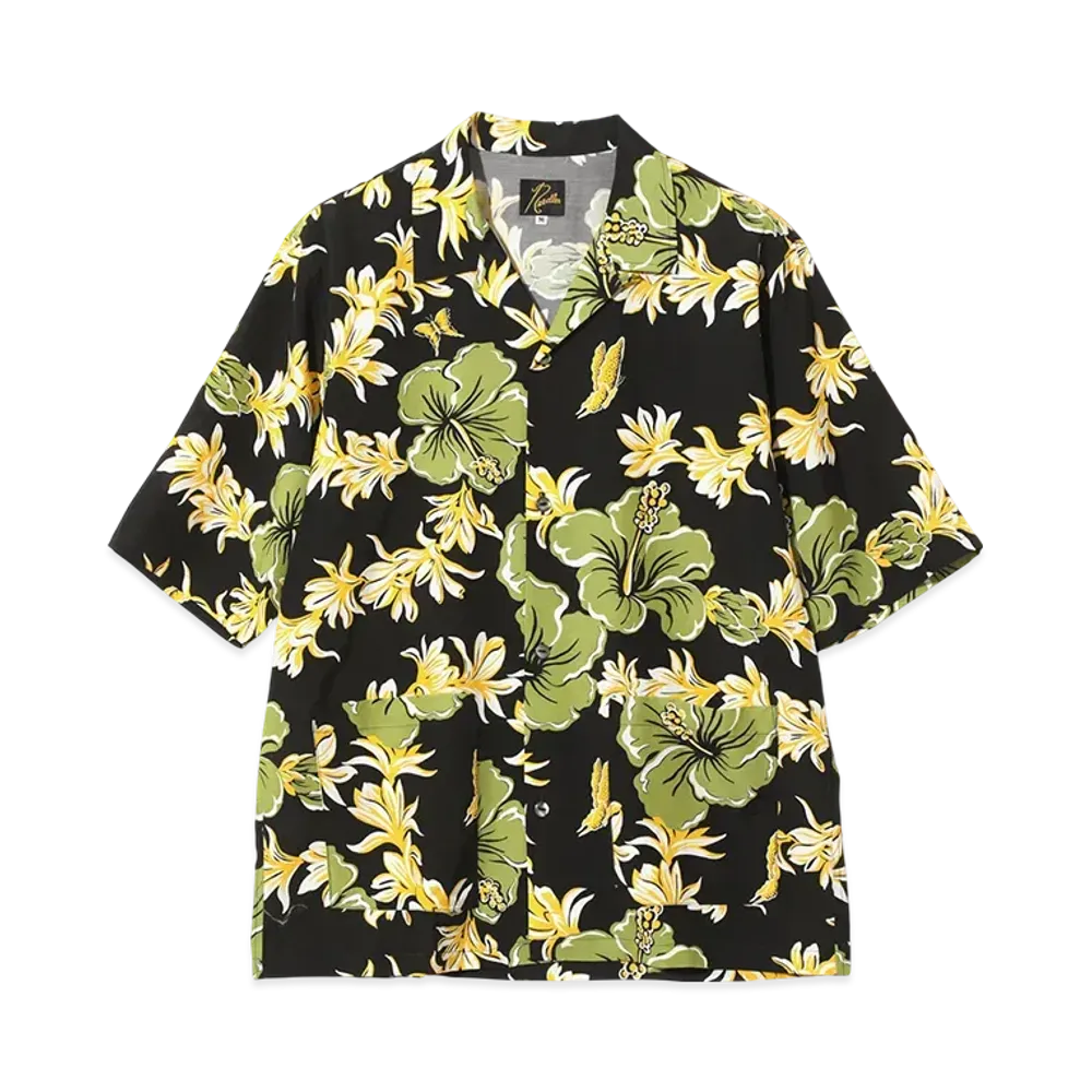 NEEDLES Cabana Shirt - C/R Printed Flower & Papillon "Black"