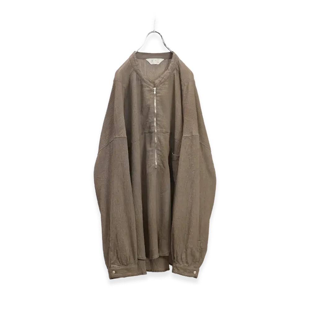 ANCELLM Crepe Half Zip Shirt "Greige"