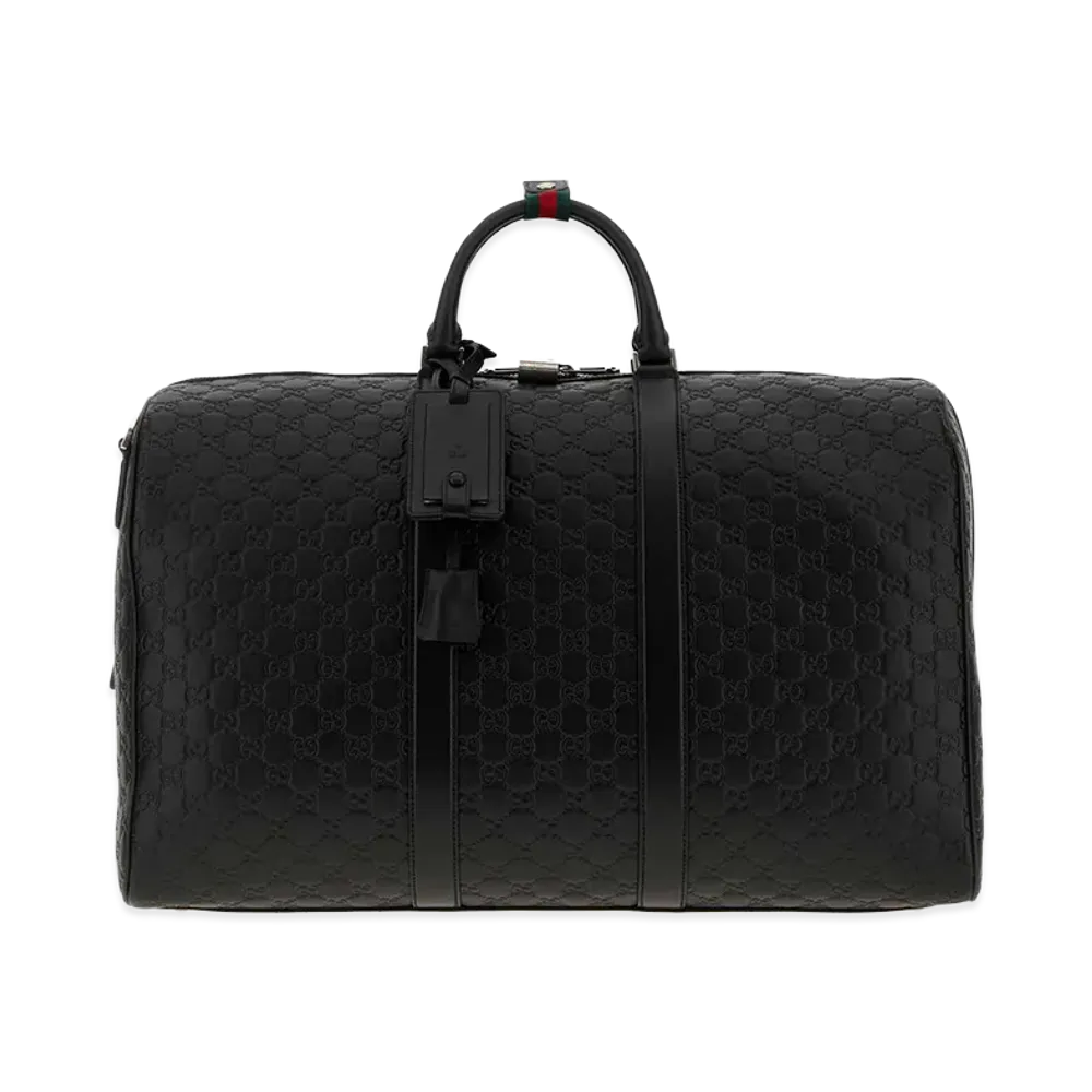 GUCCI Leather GG Emblem Duffle Bag "Black"