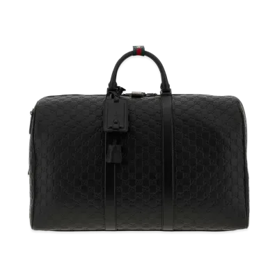 GUCCI Leather GG Emblem Duffle Bag "Black"