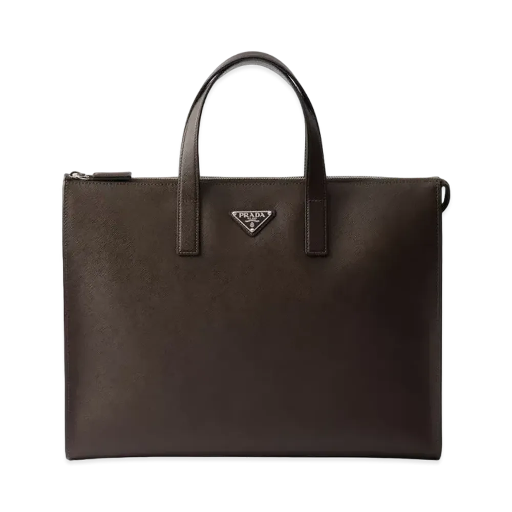 PRADA Saffiano Leather Tote "Dark Brown"