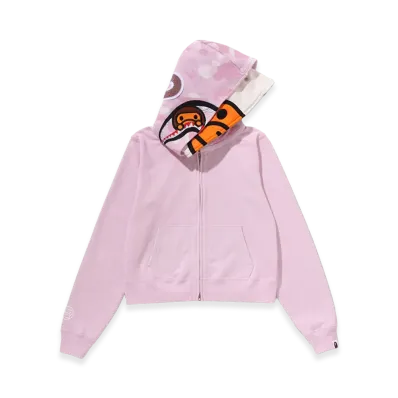 A BATHING APE Women's Milo Shark Cropped Full Zip Double Hoodie "Pink"