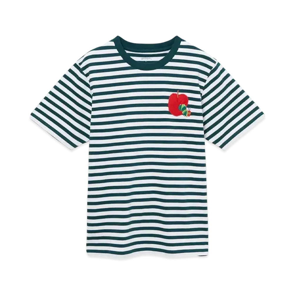 graniph x Eric Carle Red Apple Embroidery Striped T-Shirt "Green"